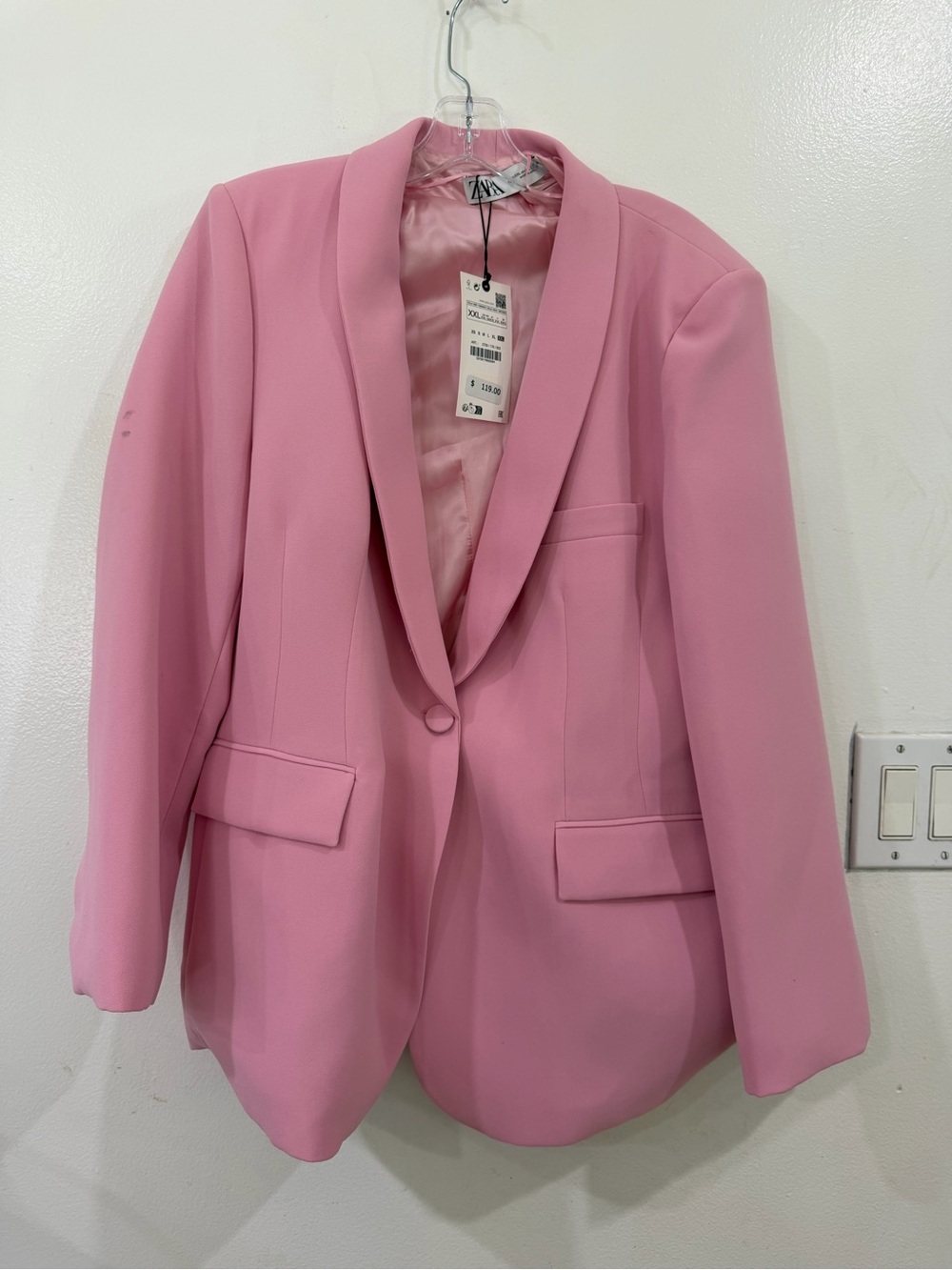 Zara Pink Shawl-Collar Single-Button Blazer